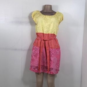 Lilly Pulitzer Womens Yellow Pink Floral Puff Sleeve Belted Shift Dress Size L